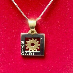 Bulgari Bvlgari square Tondo Sun charm Necklace 14k yellow & white gold.